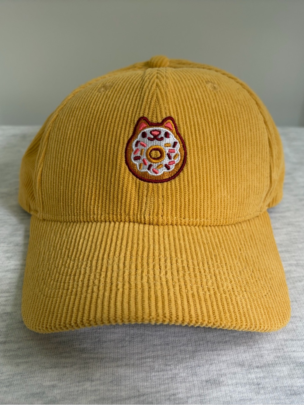 NWOT MarninSaylor Dad Hat Corduroy Embroidered Donut Cat One Size